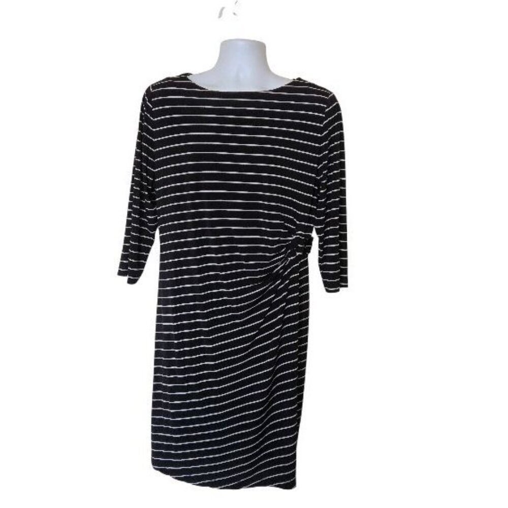 Chico's So Slimming multicolor Striped Ruched Wiggle Dress 3/4 Sleeve size 3 - Picture 5 of 7